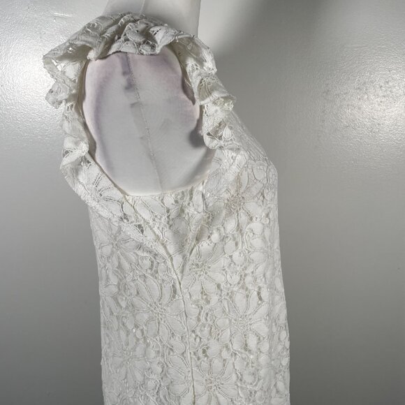 London Times White Crew Neck Floral Lace Short Flutter Sleeves Shift Dress 4 NWT - Picture 13 of 16